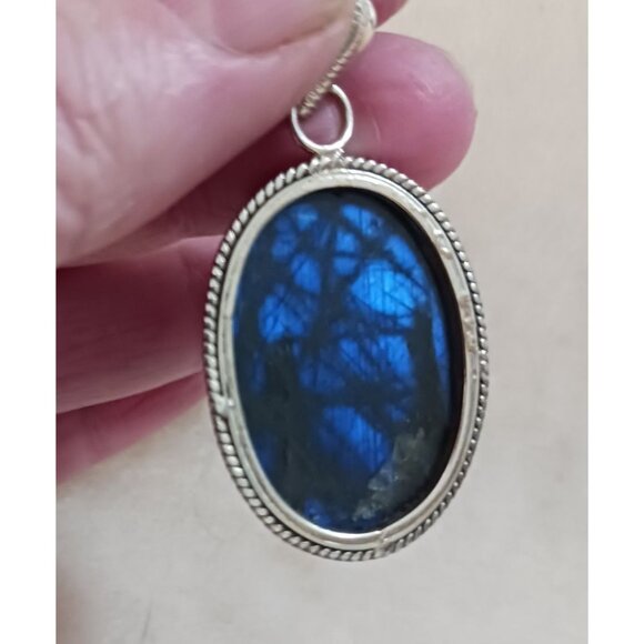 Labradorite Pendant Sterling Large Blue Flash (1145) - Picture 4 of 5